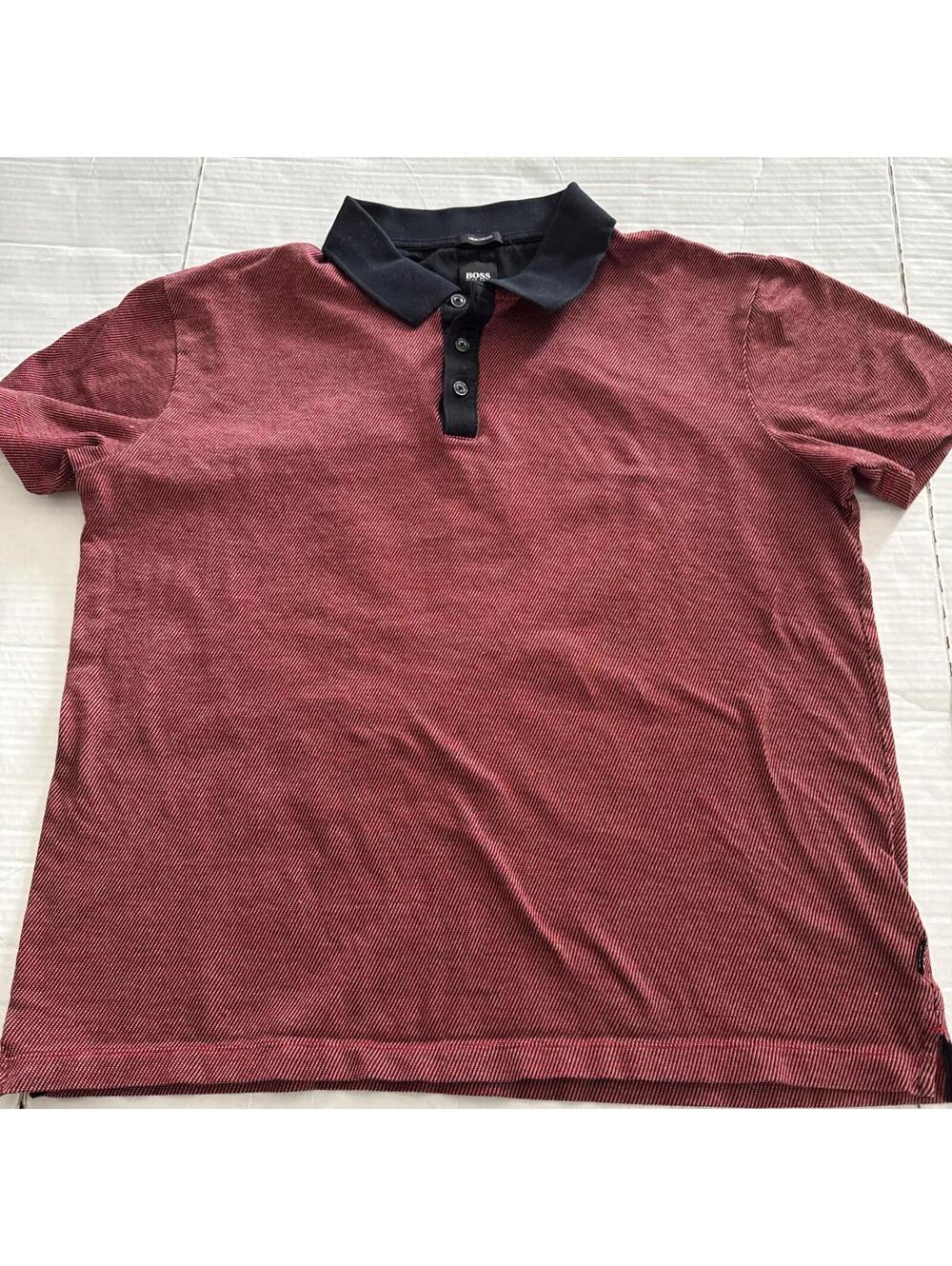 Hugo Boss Polo Shirt Men XL Red Black Mercerised Cotton Designer Casual